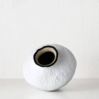 LIVING BY DESIGN EXCLUSIVE  |  LUGA CERAMIC VASE  |  MEDIUM  |  NATURAL WHITE CERAMIC + CHARCOAL RIM