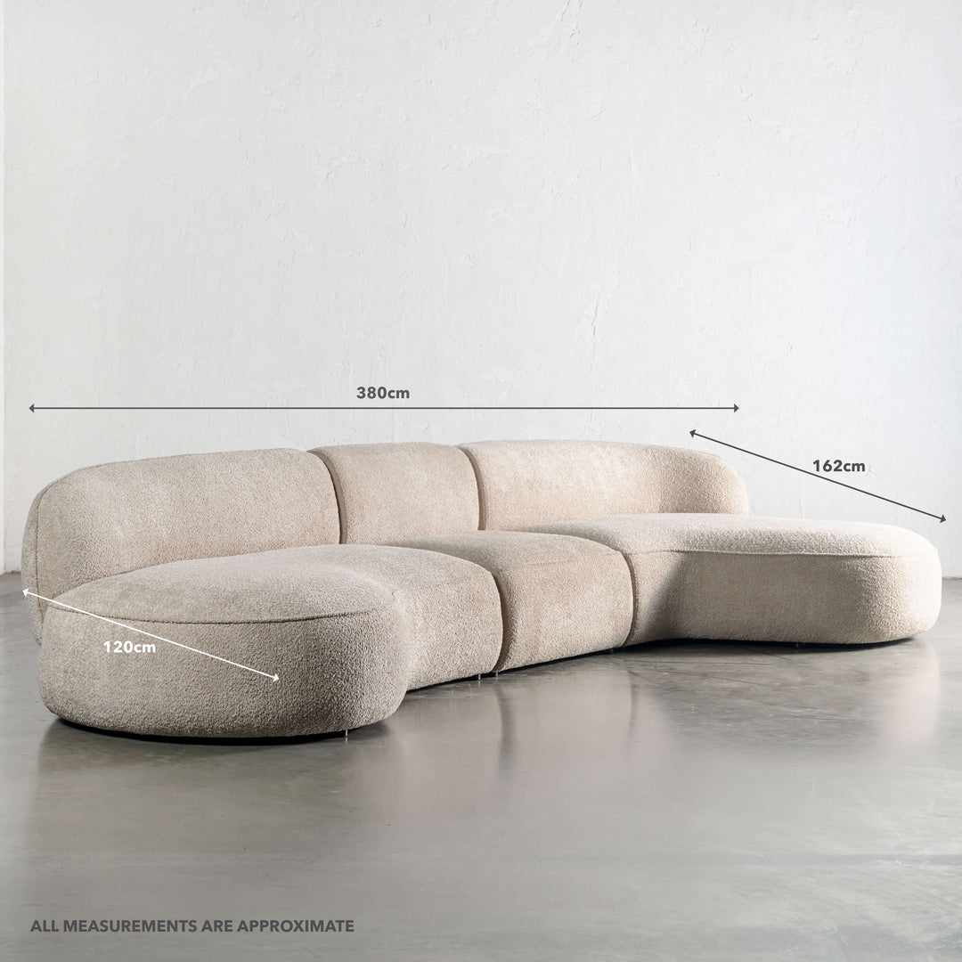 LUSSO CURVED MODULAR SOFA  |  5 SEATER  |  CHALKSTONE BEIGE | MEASUREMENTS