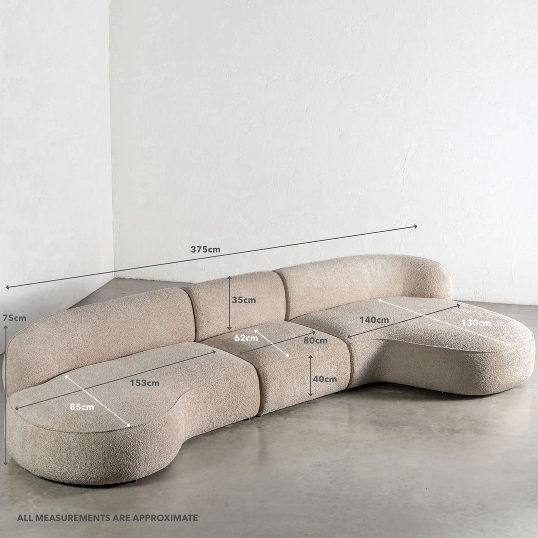  LUSSO CURVED MODULAR SOFA  |  5 SEATER  |  CHALKSTONE BEIGE | MEASUREMENTS