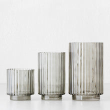 LUXE LIVING BY DESIGN FLUTED GLASS HURRICANE LANTERNS BUNDLE X3 | SMALL + MEDIUM + LARGE | SMOKE