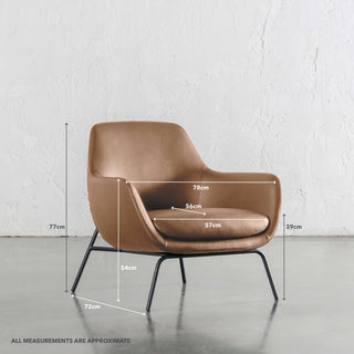 LYNDON ARMCHAIR  |  CANYON TAN VEGAN LEATHER | MEASUREMENTS