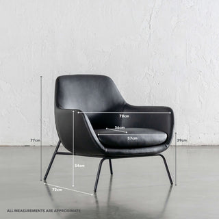 LYNDON ARMCHAIR  |  NOIR BLACK VEGAN LEATHER | MEASUREMENTS