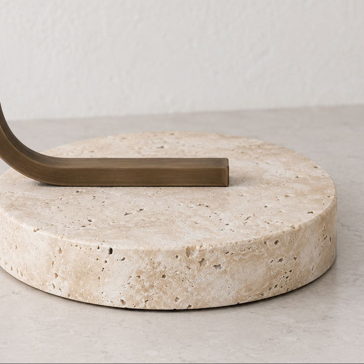 LACRES TABLE LAMP  |  TRAVERTINE + LINEN SHADE