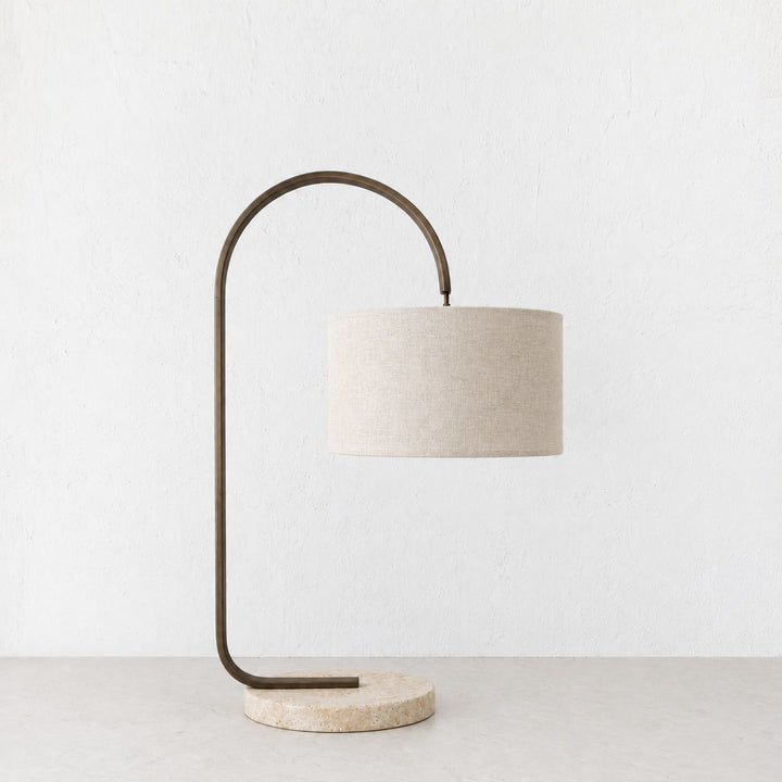 LACRES TABLE LAMP  |  TRAVERTINE + LINEN SHADE