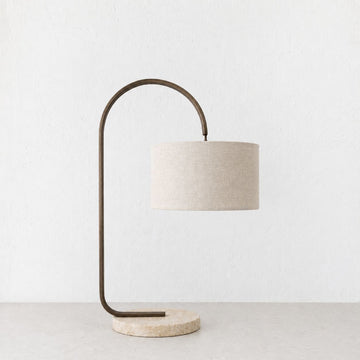 LACRES TABLE LAMP  |  TRAVERTINE + LINEN SHADE
