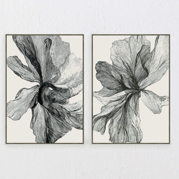 Lbd Exclusive  |  Baden Framed Canvas Print |  Set of 2  |  90x 120cm  |  Black + Off White   |  Oak Natural Frame