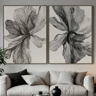 Lbd Exclusive  |  Baden Framed Canvas Print |  Set of 2  |  90x 120cm  |  Black + Off White   |  Oak Natural Frame