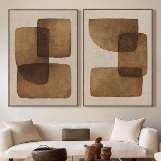 Lbd Exclusive  |  Kempton Framed Canvas Print  |  Set of 2  |  90x120cm  |  Rust + Off White  |  Oak Natural Frame