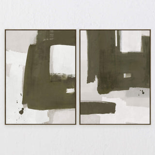 LBD EXCLUSIVE | OLTEN FRAMED CANVAS PRINT | SET OF 2 | 90X 120CM | OLIVE + NATURAL | OAK NATURAL FRAME