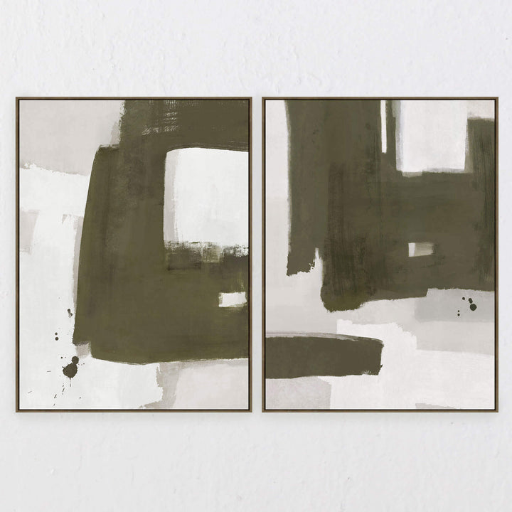 LBD EXCLUSIVE | OLTEN FRAMED CANVAS PRINT | SET OF 2 | 90X 120CM | OLIVE + NATURAL | OAK NATURAL FRAME