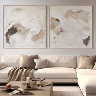 Lbd Exclusive  |  Pavia Framed Canvas Print |  Set of 2  |  100x 100cm  |  Natural + Off White   |  Light Natural Frame