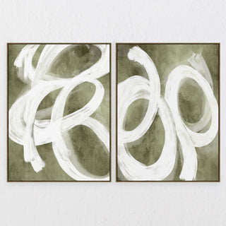 Lbd Exclusive  |  Varese Framed Canvas Print |  Set of 2  |  90x 120cm  |  Olive + Off White   |  Light Bamboo Frame