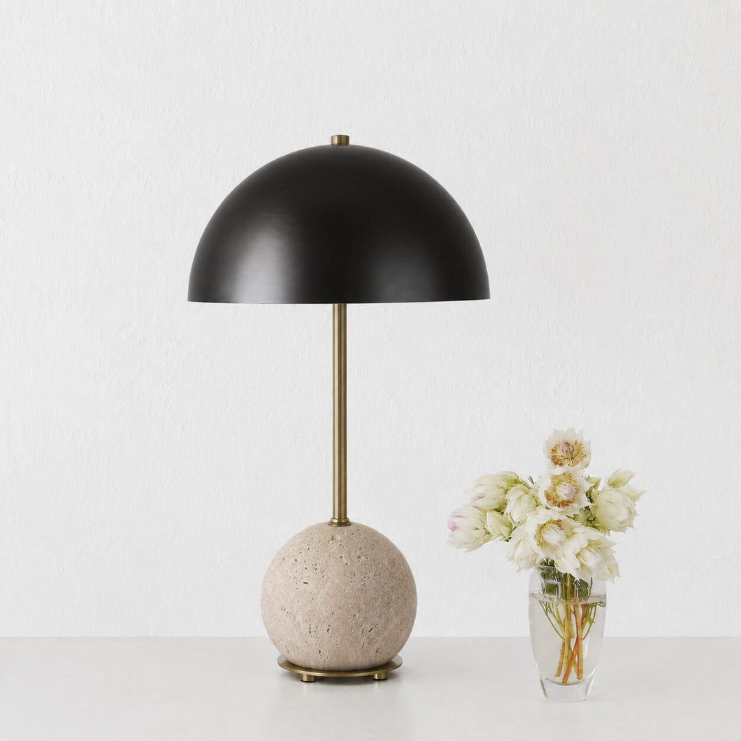 Levada Grande Marble Table Lamp  |  Dark Brass Shade + Travertine