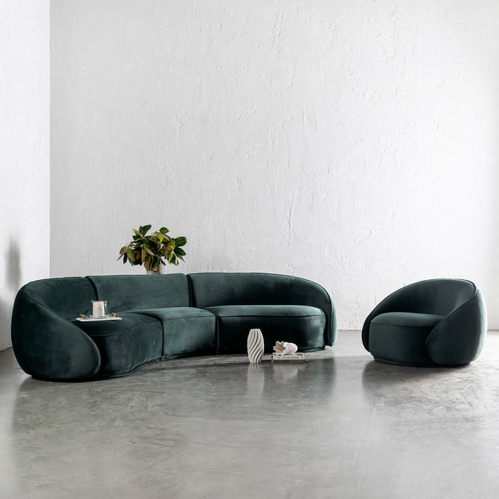 CARSON LINCOLN CURVED ARM CHAIR + SOFA |  HIGHLAND GREEN VELVET