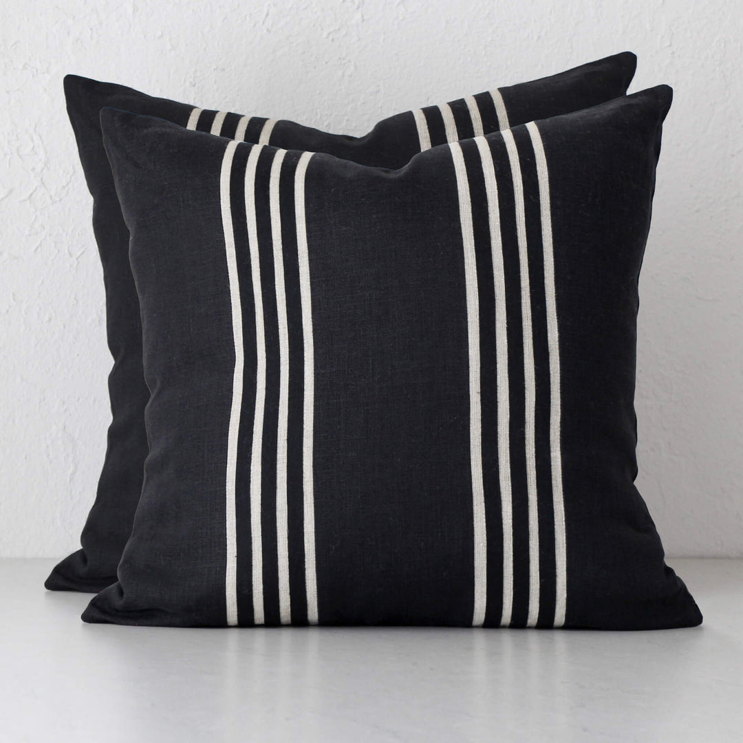 LINEN CHATEAU CUSHION BUNDLE X2 |  50 X 50  |  BLACK + NATURAL STRIPE