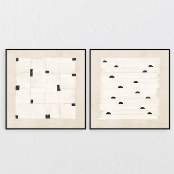LOCARNO FRAMED CANVAS PRINT |  SET OF 2  |  100 X 100CM  |  OFF WHITE + LINEN |  BLACK FRAME