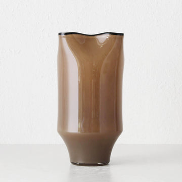 LIVING BY DESIGN EXCLUSIVE  |  MADONE HAND BLOWN GLASS VASE   |  LARGE |  WARM AMBER GLASS