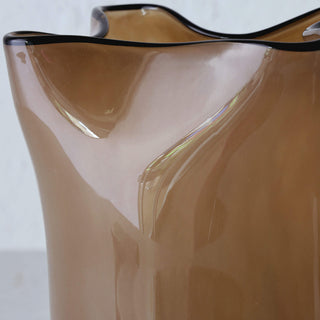 LIVING BY DESIGN EXCLUSIVE  |  MADONE HAND BLOWN GLASS VASE   |  CLOSE UP |  WARM AMBER GLASS