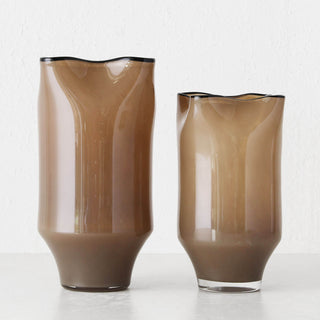 LIVING BY DESIGN EXCLUSIVE  |  MADONE HAND BLOWN GLASS VASE BUNDLE X2  |  M + L  |  WARM AMBER GLASS