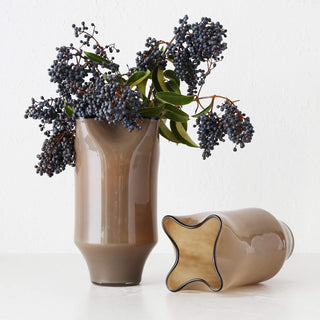 LIVING BY DESIGN EXCLUSIVE  |  MADONE HAND BLOWN GLASS VASE   |  MEDIUM + LARGE COLLECTION  |  WARM AMBER GLASS