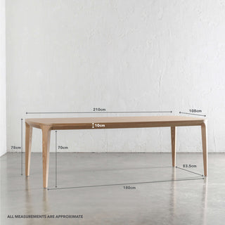 MAGNUS DINING TABLE  |  BIRCH ASH WOOD GRAIN  |  210CM | MEASUREMENTS