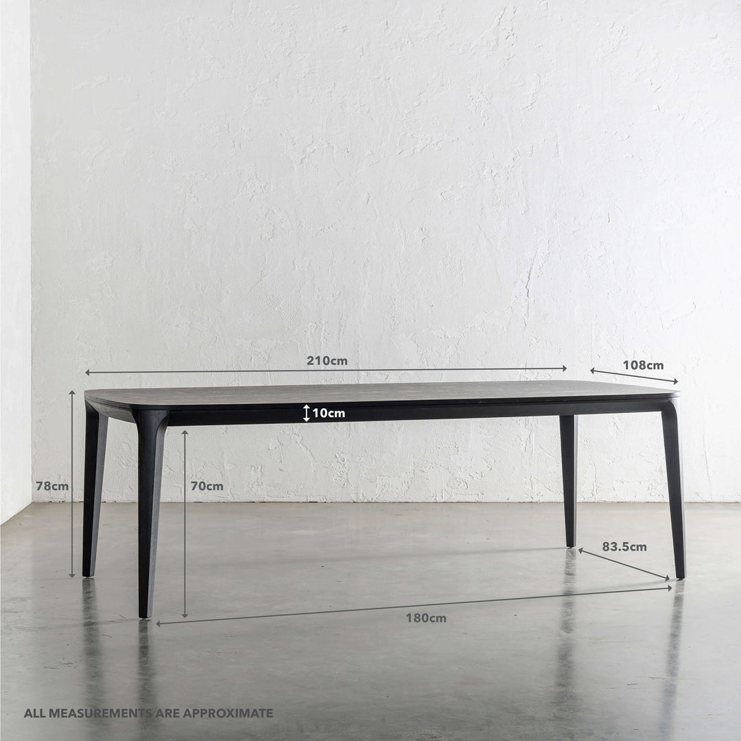 MAGNUS DINING TABLE  |  BLACK NOIR WOOD GRAIN  |  210CM | MEASUREMENTS