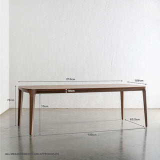 MAGNUS DINING TABLE  |  DEEP WALNUT WOOD GRAIN  |  210CM | MEASUREMENTS