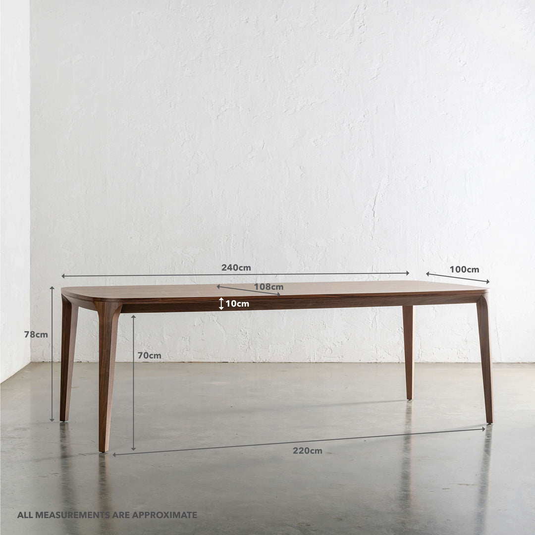 MAGNUS DINING TABLE  |  DEEP WALNUT WOOD GRAIN  |  240CM | MEASUREMENTS