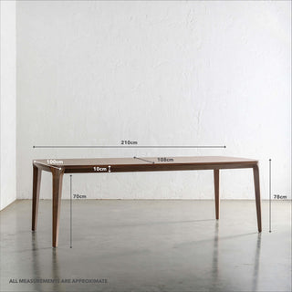 MAGNUS DINING TABLE  |  DEEP WALNUT WOOD GRAIN  |  210CM | MEASUREMENTS