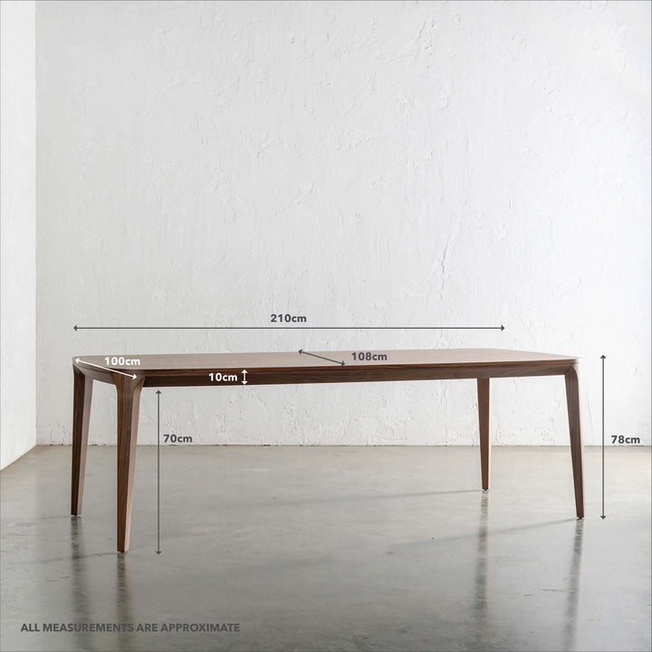 MAGNUS DINING TABLE  |  DEEP WALNUT WOOD GRAIN  |  210CM | MEASUREMENTS