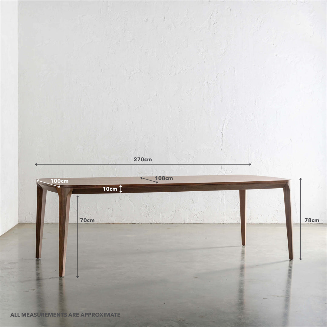 MAGNUS DINING TABLE  |  DEEP WALNUT WOOD GRAIN  |  270CM | MEASUREMENTS