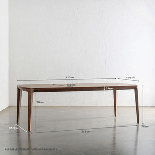 MAGNUS DINING TABLE  |  DEEP WALNUT WOOD GRAIN  |  270CM | MEASUREMENTS