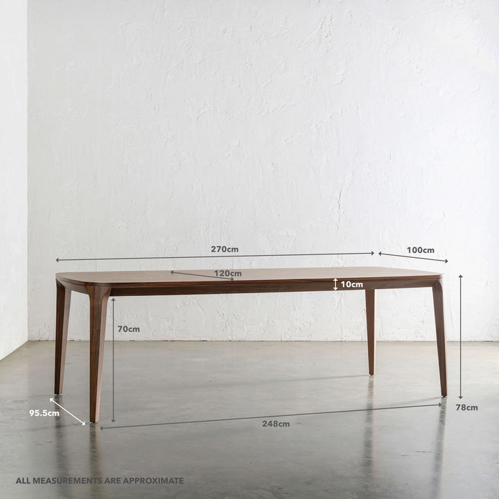 MAGNUS DINING TABLE  |  DEEP WALNUT WOOD GRAIN  |  270CM | MEASUREMENTS