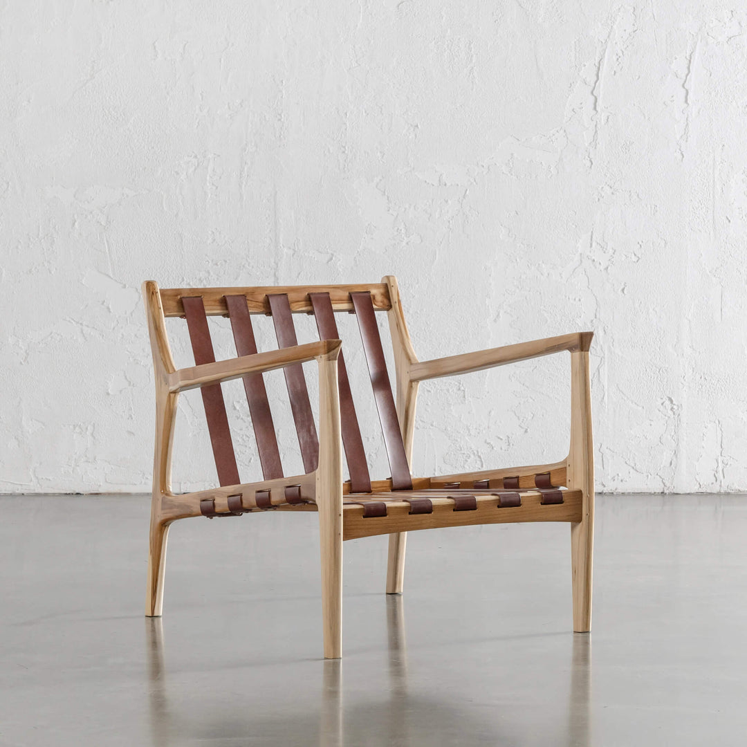 MALAND CASSIUS ARMCHAIR + LEATHER STRAPS   |  TAN LEATHER