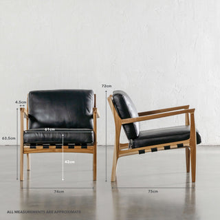 MALAND CASSIUS ARMCHAIR  |  BLACK LEATHER | MEASUREMENTS