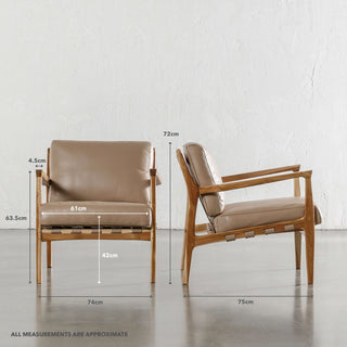 MALAND CASSIUS ARMCHAIR  |  LIGHT TAUPE LEATHER | MEASUREMETS