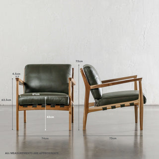 MALAND CASSIUS ARMCHAIR  |  OLIVE GREEN LEATHER | MEASUREMENTS