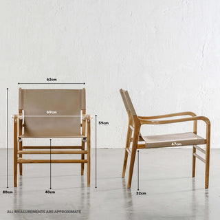 MALAND CONTEMPO SLING ARMCHAIR | LIGHT TAUPE LEATHER | MEASUREMENTS
