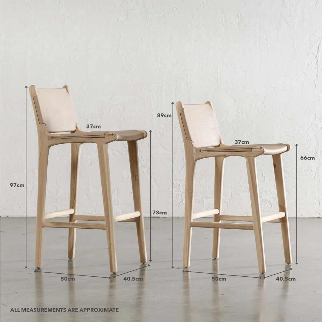 MALAND CONTEMPO SOLID HIDE LEATHER BAR CHAIRS  |  HIGH  |  BLONDE WOOD + TOASTED ALMOND LEATHER HIGH BAR STOOL