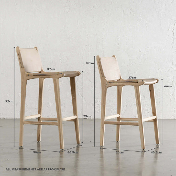 MALAND CONTEMPO SOLID HIDE LEATHER BAR CHAIRS  |  HIGH  |  BLONDE WOOD + TOASTED ALMOND LEATHER HIGH BAR STOOL