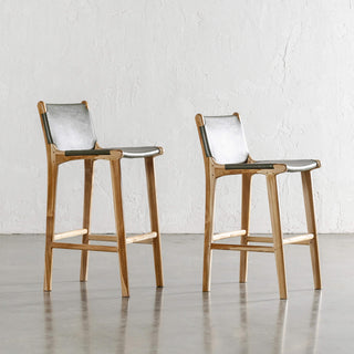 MALAND SOLID LEATHER BAR CHAIR  |  HIGH + LOW  |  OLIVE LEATHER HIDE