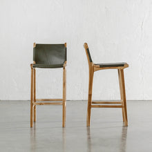 MALAND SOLID LEATHER BAR CHAIR  |  OLIVE LEATHER HIDE