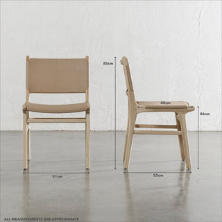 MALAND CONTEMPO SOLID HIDE LEATHER DINING CHAIR | BLONDE WOOD + TOASTED ALMOND LEATHER |MEASUREMENTS