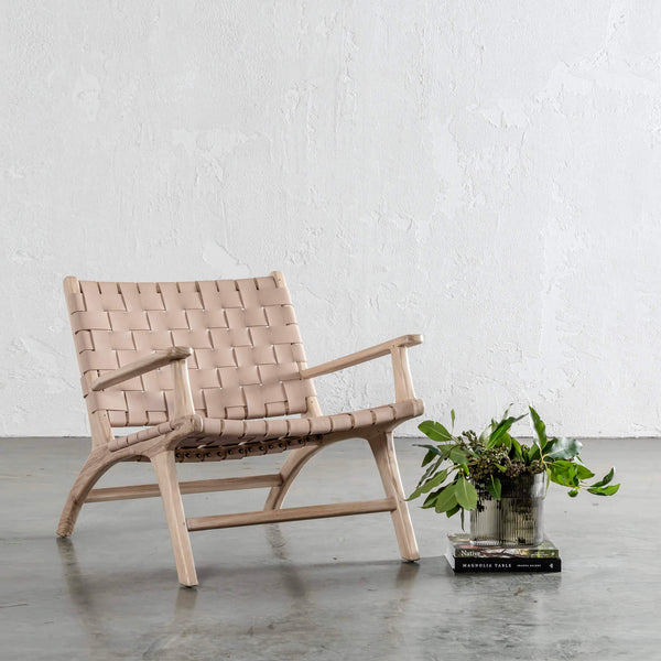 MALAND CONTEMPO WOVEN LEATHER ARMCHAIR  |  BLONDE WOOD + TOASTED ALMOND LEATHER HIDE