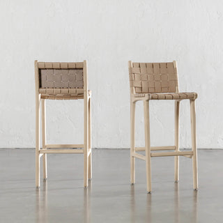 MALAND CONTEMPO WOVEN LEATHER BAR CHAIRS  |  HIGH + LOW  |  BLONDE WOOD + TOASTED ALMOND LEATHER