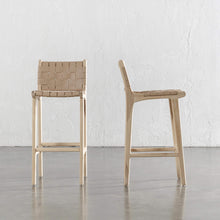 MALAND CONTEMPO WOVEN LEATHER BAR CHAIRS  |  HIGH + LOW  |  BLONDE WOOD + TOASTED ALMOND LEATHER