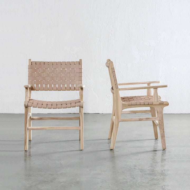 MALAND CONTEMPO WOVEN LEATHER CARVER CHAIR | BLONDE WOOD + TOASTED ALMOND LEATHER HIDE