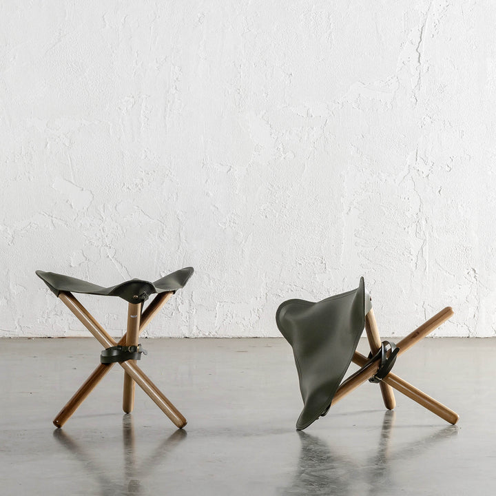 MALAND FOLDUP STOOL  |  OLIVE GREEN LEATHER