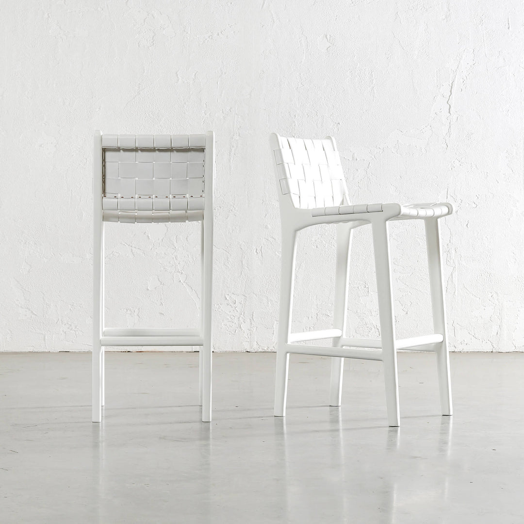 MALAND WOVEN LEATHER BAR CHAIRS  |  HIGH + LOW  |  WHITE ON WHITE