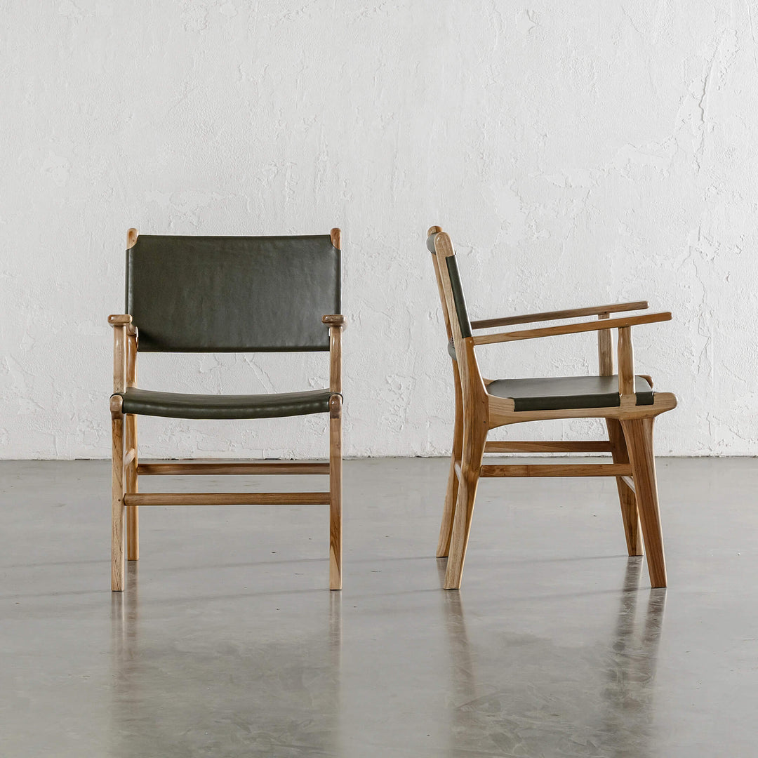 MALAND HIDE LEATHER CARVER CHAIR  |  OLIVE LEATHER HIDE